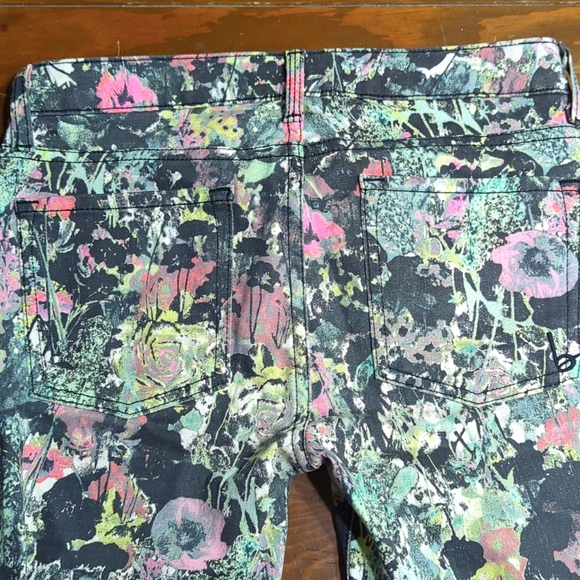 90s Bebe Black Floral Print Skinny Jeans - Picture 8 of 10